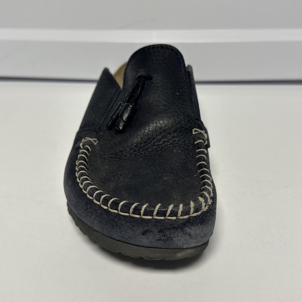 Papillio Birkenstock 39 Pebbled Moccasin Clog Black Leather Sandal Shoe Stitch - Picture 8 of 12